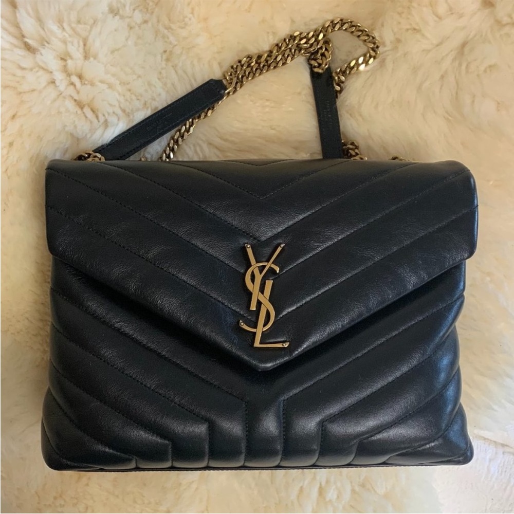 Yves Saint Laurent Black Chevron Quilted Shoulder Bag